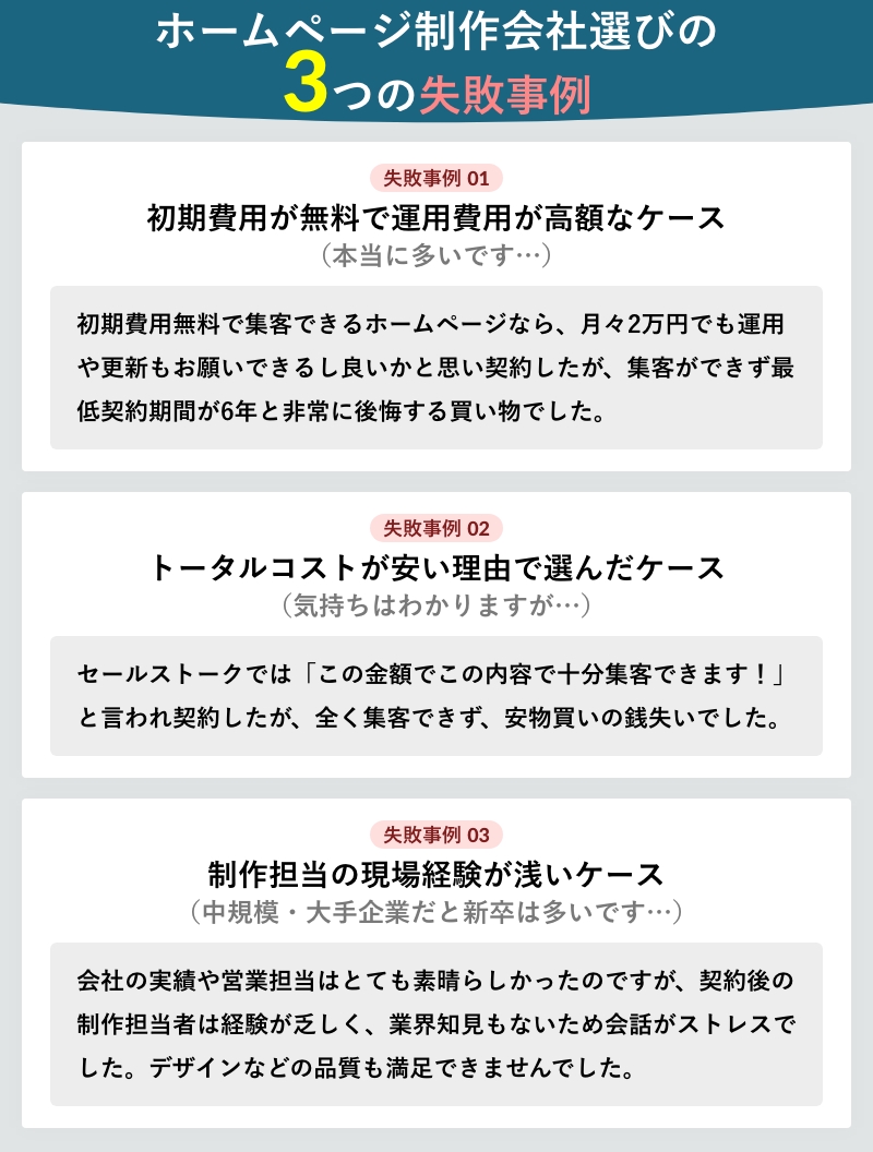 ホームページ制作会社選びでよくある3つの失敗事例